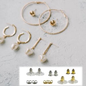 Mevodeata Earring Backs 6 Styles 170 Pcs, Hypoallergenic Metal Earring Backs, Bullet Shape Safety Earring Backs Replacements for Earring Studs Hoops