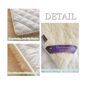 XHCTNN Wool Fleece Fitted Mattress Cover Pad with Straps - Breathable Lamb Folding Wool Mattress Protector Pure Wool Bed Topper(White,59 * 79")