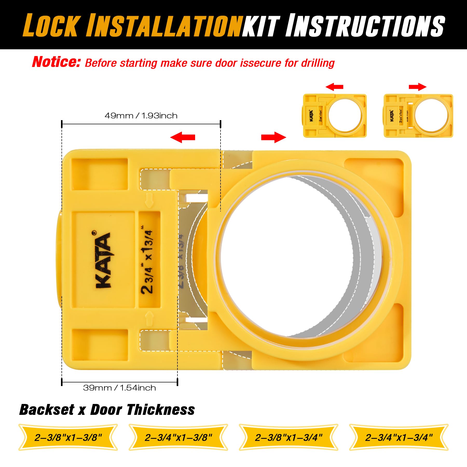 KATA 1-3/8" - 1-3/4" Door Lock Installation Set with Guide Template, Door Lock Hole Saw Kit Ideal for Wooden Doors