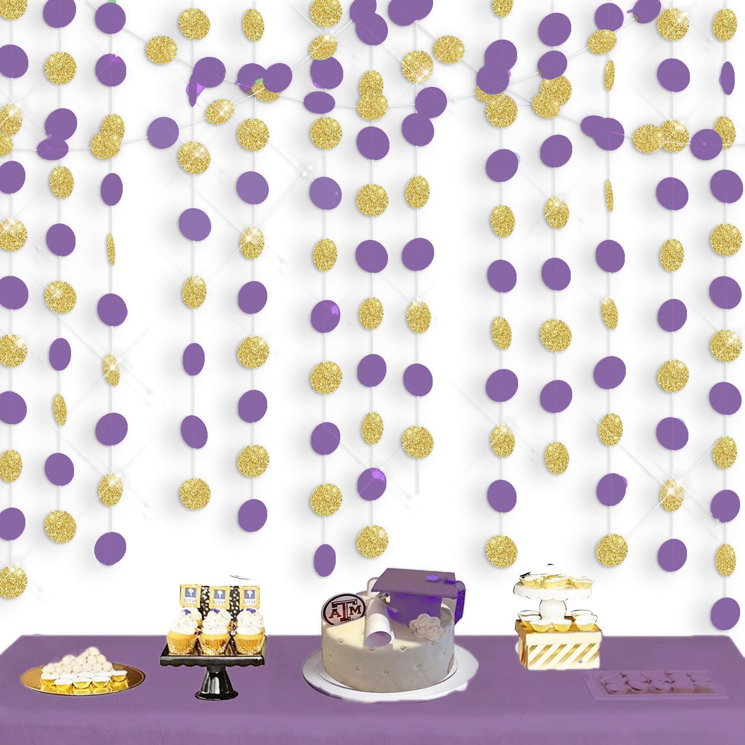 Graduation Party Decorations Purple Gold 2024/Purple Gold Graduation Decorations/Purple Gold Birthday Party Decorations Purple Paper Garlands for Eid Mubarak Decorations/Bridal Shower