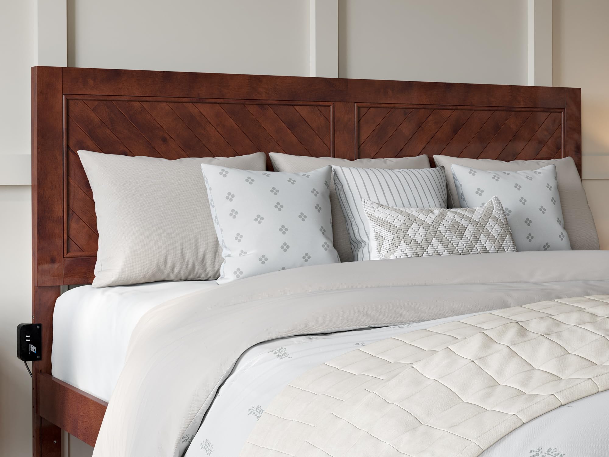 AFI, Canyon King Wood Headboard with Attachable Charger, Walnut