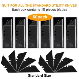 Harita 60 pcs Utility Knife Blades, Blackened SK-2 Razor Blades for Box Cutter Utility Knife, Roof Blades, Never Rust, Extra Durable, Sharper