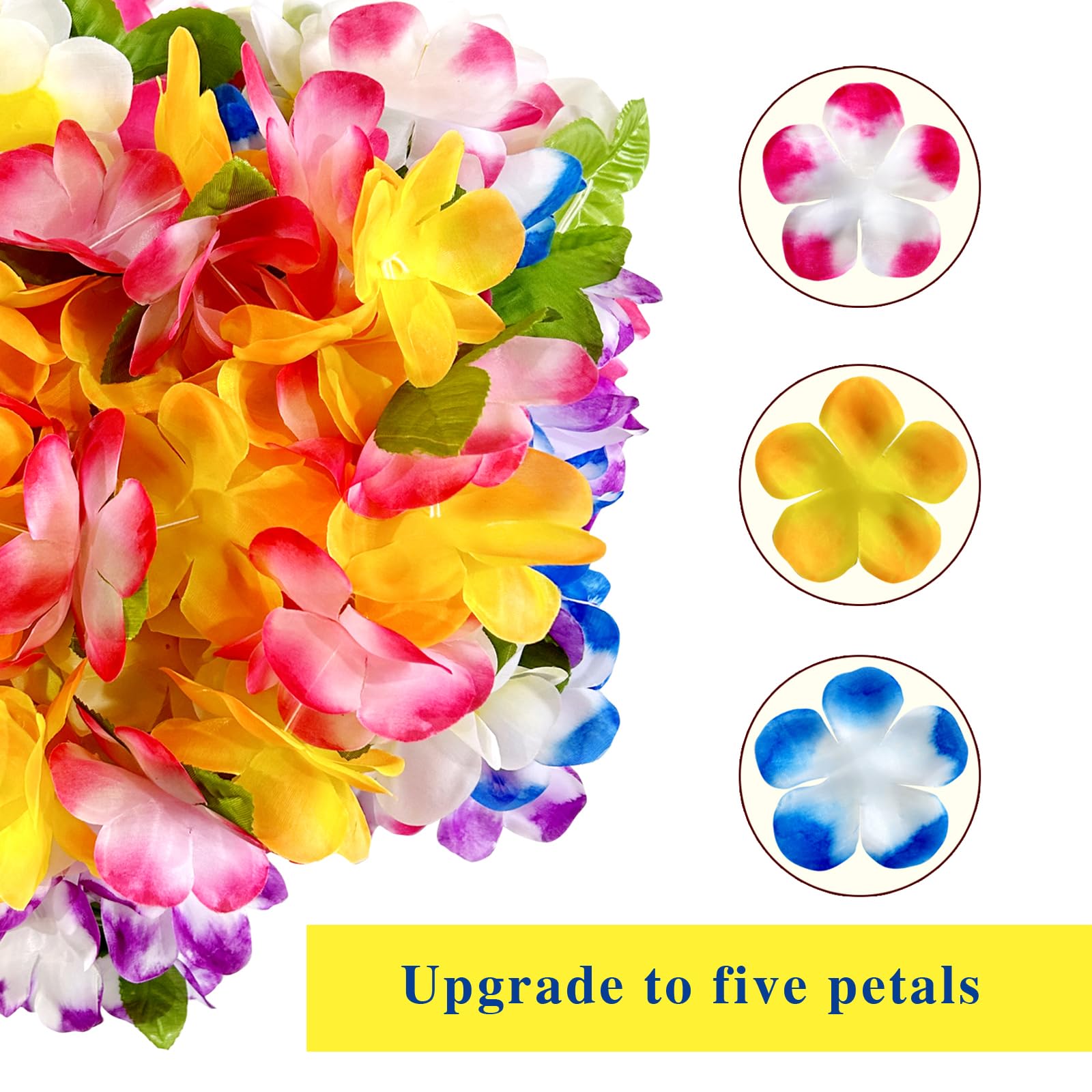 FreshDear 15 Counts Hawaiian Leis Flower, Leis Necklace Hawaiian For Adults luau Party Supplies, Summer Beach Vacation,Theme Party Decorations, Birthday, Graduation,Wedding.