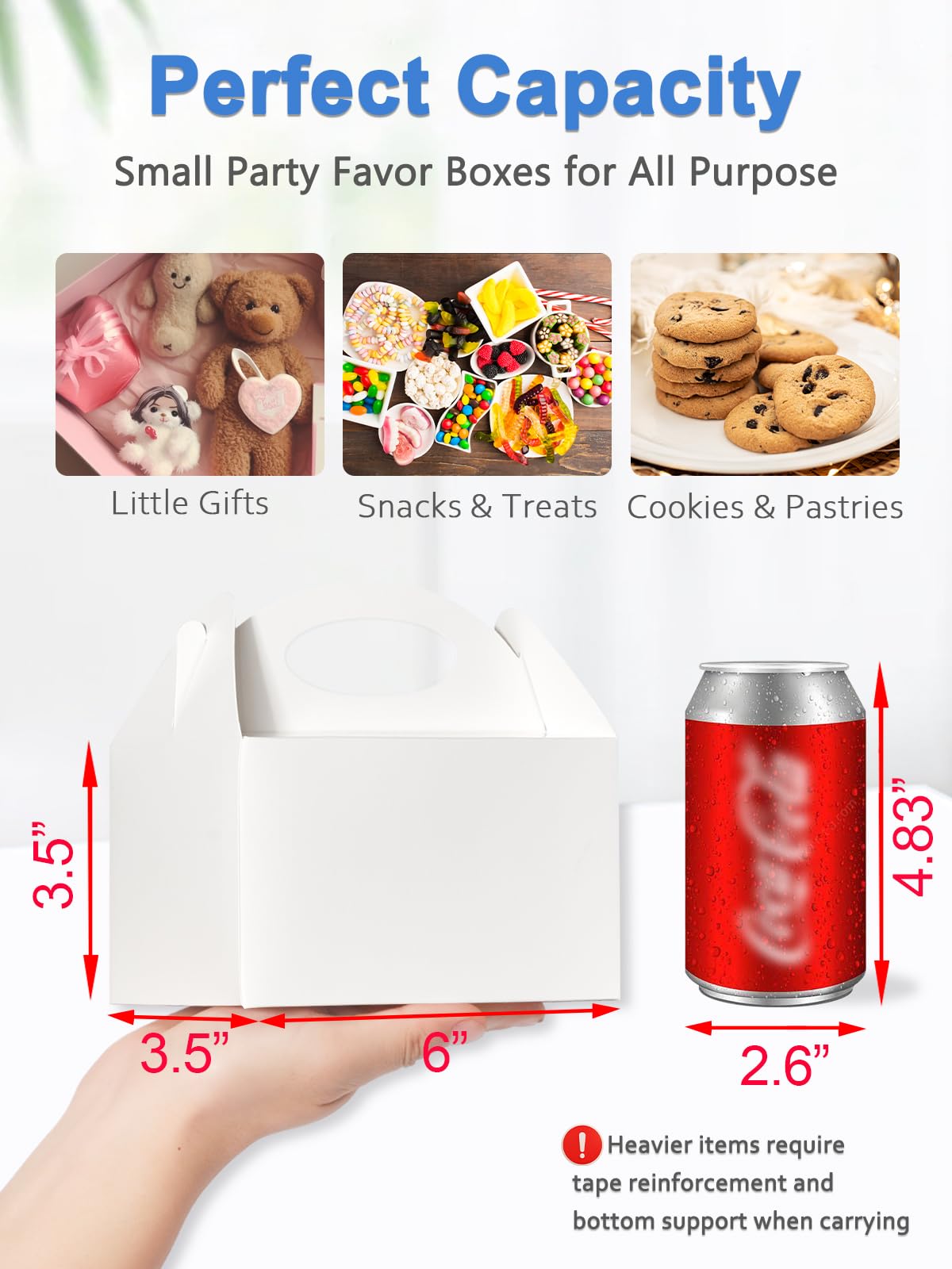 Shallive 25 Pcs Small Party Treat Boxes, 6 Inch Candy Cookie Goodie Gift Bags Gable Box for Kids Birthday Party, White