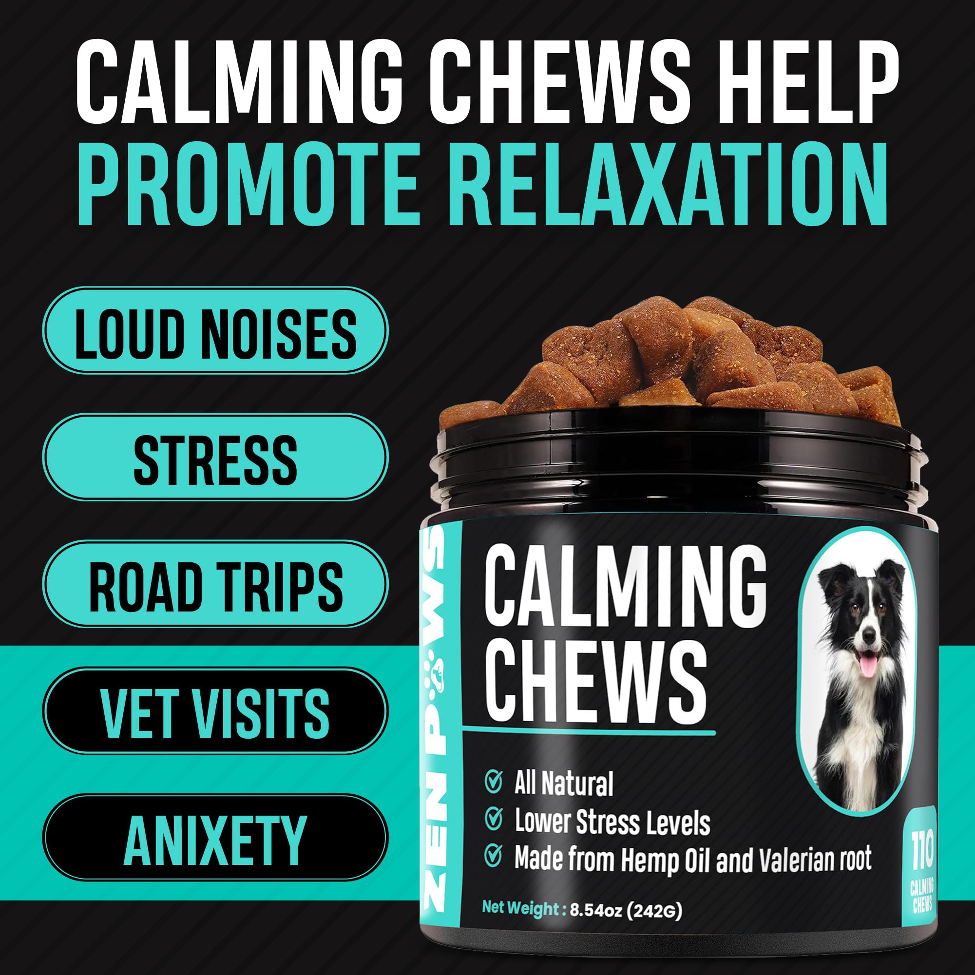 Zenpaws Hemp Calming Chews for Dogs - Supplement Treats for Anxiety Relief, Stress, Storms, Barking, Separation - Sleep Aid - All Breeds & Sizes