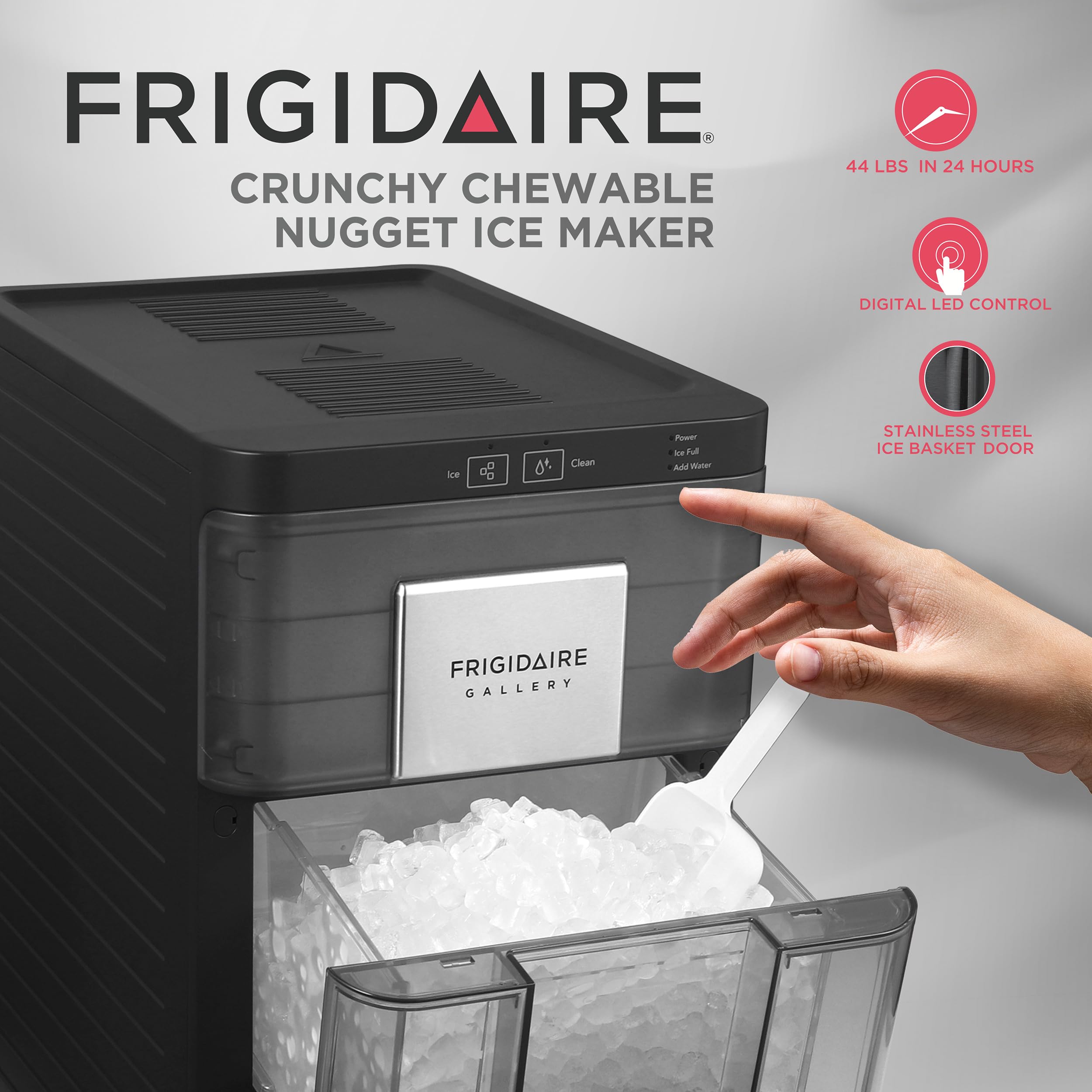 FRIGIDAIRE Gallery Countertop Crunchy Chewable Nugget Ice Maker, 44lbs per Day, Auto Self Cleaning, 2.0 Gen, Black