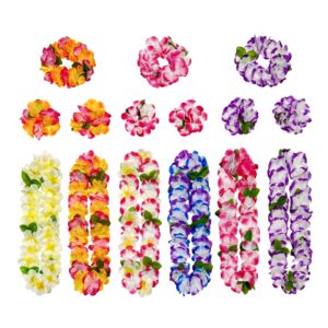 freshdear 15 counts hawaiian leis flower, leis necklace hawaiian for adults luau party supplies, summer beach vacation,theme party decorations, birthday, graduation,wedding.