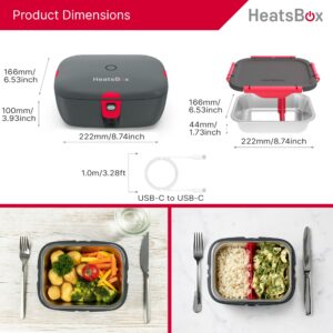 HeatsBox Electric Lunch Box 100W Portable Food Warmer | App Control | Car, Truck, Office, Outdoor Work | 31oz Stainless Steel Battery Powered Self Heating Lunchbox | 12V 24V 110V | Ideal Gift