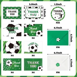 H1vojoxo 96PCS Soccer Thank You Cards with Envelopes and Stickers Thank You Notes Set Sports Ball Greeting Cards for Coach Football Players Blank Appreciation Cards for Baby Shower Birthday Party