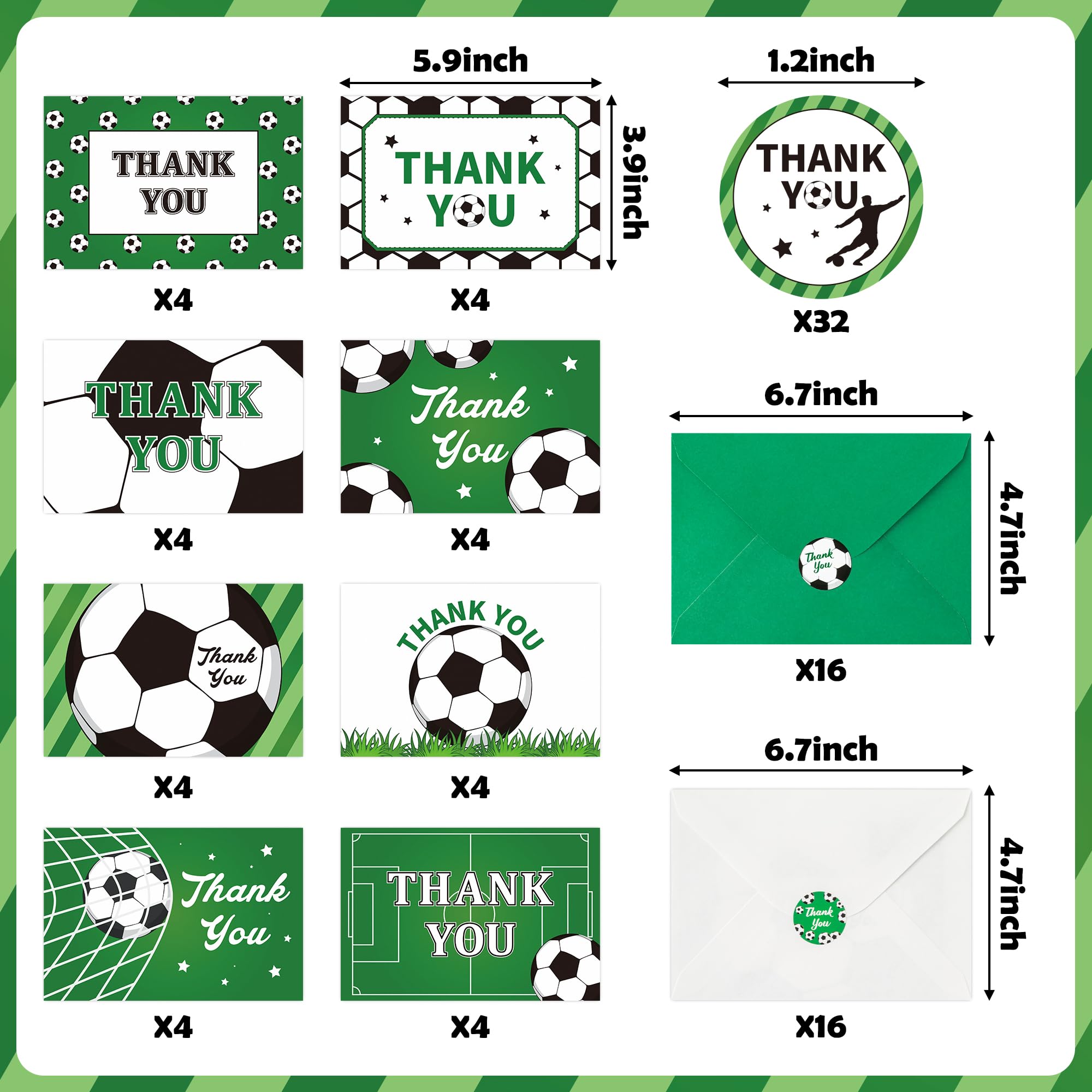 H1vojoxo 96PCS Soccer Thank You Cards with Envelopes and Stickers Thank You Notes Set Sports Ball Greeting Cards for Coach Football Players Blank Appreciation Cards for Baby Shower Birthday Party