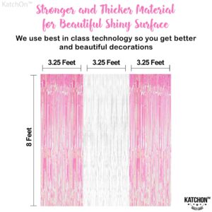 KatchOn, Xtralarge White and Pink Backdrop - 3.2x8 Feet, Pack of 3 | Pink and White Streamers for White Pink Birthday Decorations | Bridal Shower Decorations | Galentines Day Decorations for Party