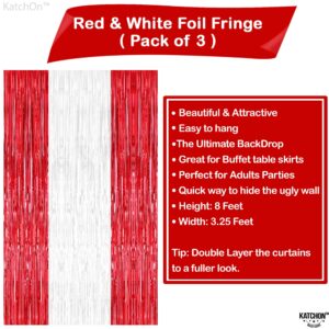 KatchOn, White and Red Streamers - 8x3.25 Feet, Pack of 3 | Red and White Fringe Curtain for Valentines Day Decorations | Red Fringe Backdrop for Valentines Party Decorations | Valentines Day Backdrop