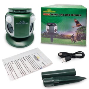 Newest Expanded Detection Range Solar Animal Repeller - Animal Repellent Outdoor Motion Activated by 2 Newest Sensors, Wider Range of 220 Degree, Stronger LED Lights and 2 Alarms, USB Cable