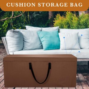 Huhumy 4 Pack Patio Cushion Storage Bags 65Inch 600D Oxford Water Resistant Extra Large Bag for Outdoor Patio Furniture Cover Storage Bag with Handles and Zipper, 65 x 20 x 28 Inch(Brown)