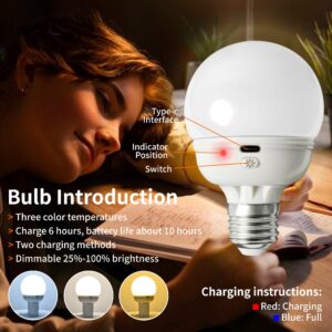 Rechargeable Light Bulbs, Battery Operated Light Bulb with Remote E26 LED Emergency Lightbulbs Warm White CCT with Timer Dimmable for Wall Wireless Sconce, Power Outage, Home, Porch (2 Lightbulbs)