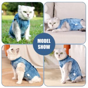 Cat Recovery Suit for Male and Female Surgical Post Surgery Soft Cone Onesie Tie Dye Cats Shirt Clothes Neuter Licking Protective Diapers Outfit Cover Kitten Spay Collar Alternative(Navy Blue, L)