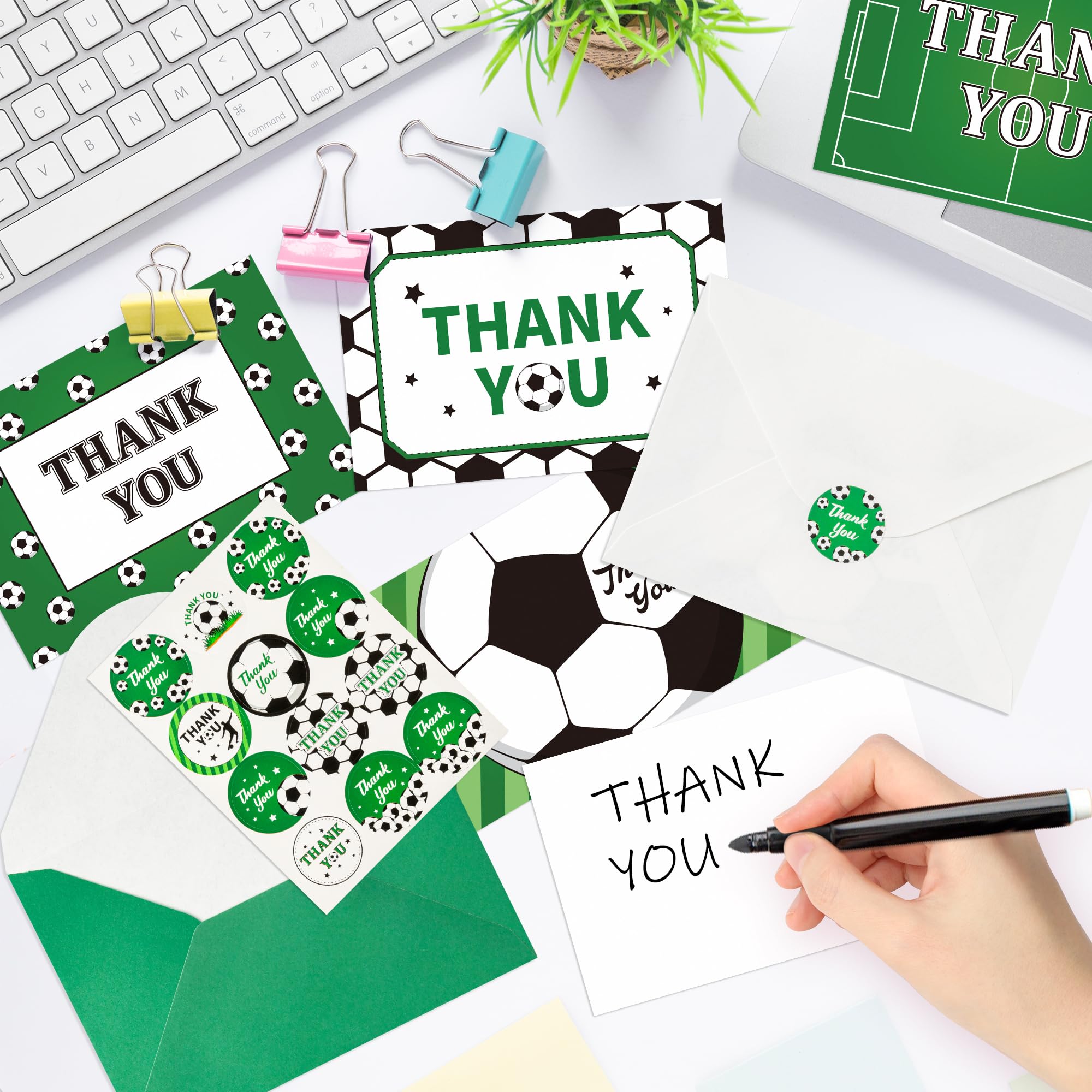 H1vojoxo 96PCS Soccer Thank You Cards with Envelopes and Stickers Thank You Notes Set Sports Ball Greeting Cards for Coach Football Players Blank Appreciation Cards for Baby Shower Birthday Party