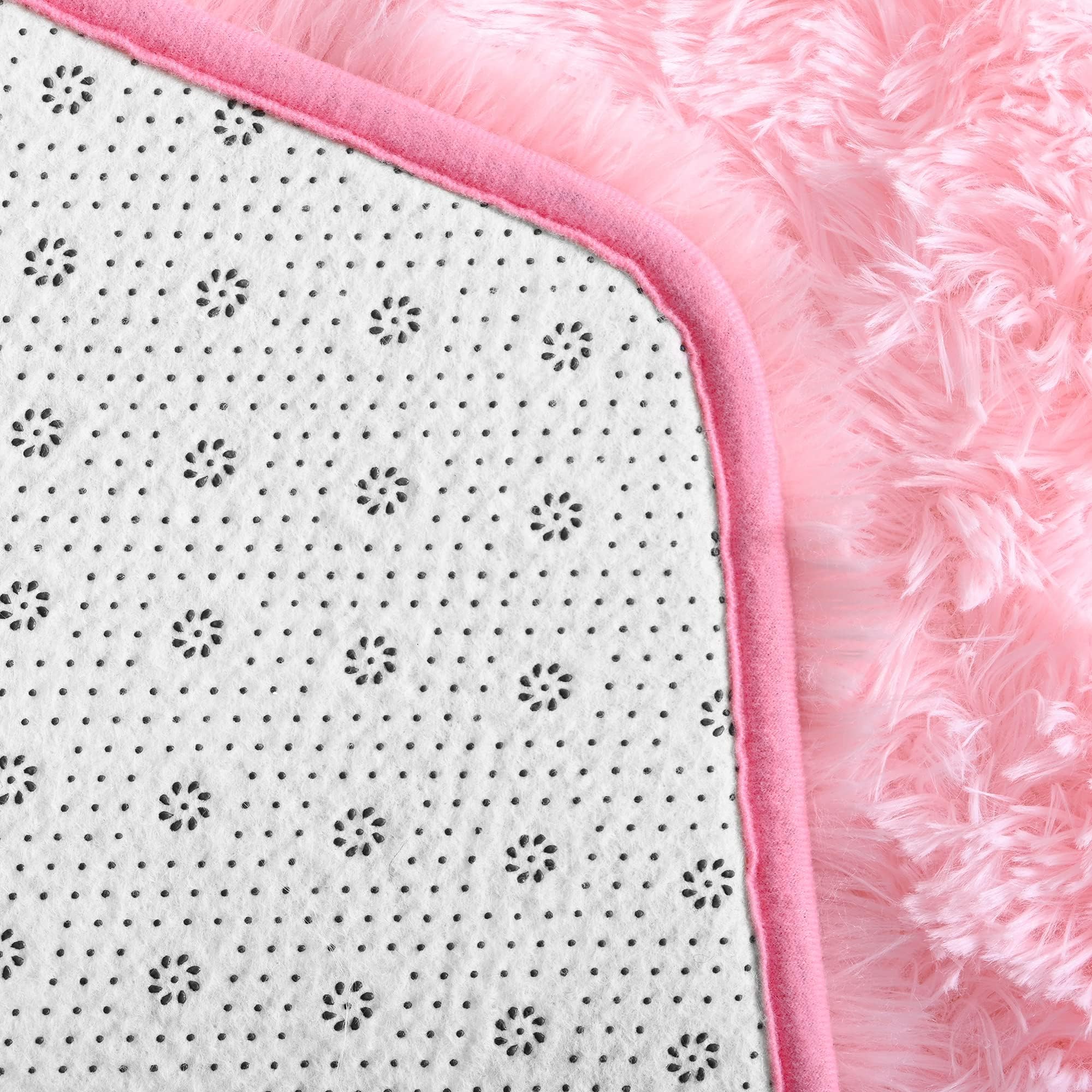 NKHOW Pink Hexagon Rug - Fluffy Rug for 55x53 Princess Castle Playhouse for Girls - Anti-Slip Coral Nap Mat for Girls Room Ultra Soft Play Tent Rug Baby Pink Carpet