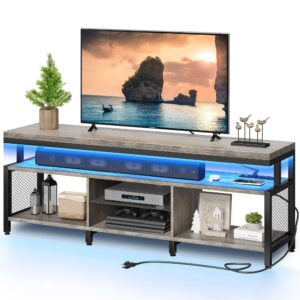 YITAHOME LED Television Stands w/Power Outlets for 70/65 inch, Modern Industrial TV Stand, Entertainment Center w/Open Storage TV Table, Entertainment Center for 360lbs for Living Room, Gray