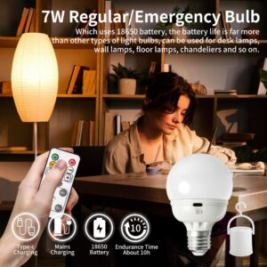 Rechargeable Light Bulbs, Battery Operated Light Bulb with Remote E26 LED Emergency Lightbulbs Warm White CCT with Timer Dimmable for Wall Wireless Sconce, Power Outage, Home, Porch (2 Lightbulbs)