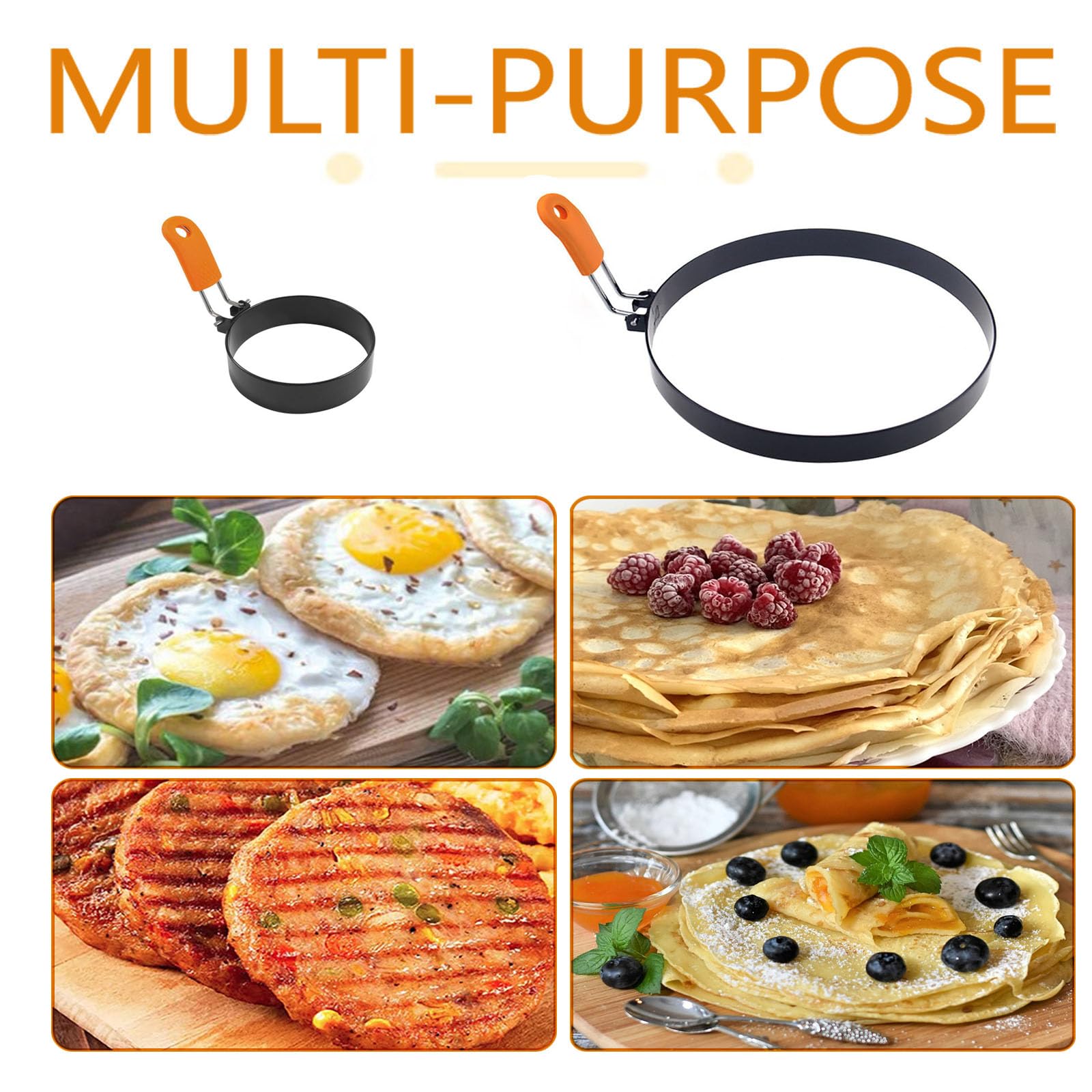 Egg Ring Pancake Ring Set, 4 Pcs Egg Rings for Frying Eggs 4 Inch and 2 Pcs Pancake Rings 6 Inch Stainless Steel Fried Egg Mold Pancake Molds for Griddle With Silicone Handle for Breakfast Omelette