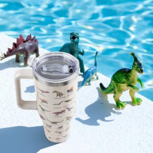 XAIVEZL Dinosaur Mug 40 oz Tumbler with Handle and Straw Lid Leak Proof - 40 Ounce Tumbler for Jurassic Dino World Park Dinosaur Birthday Decorations Party Supplies Stainless Steel Cup