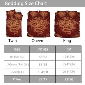 Gearider Dragon Bedding Chinese Style Duvet Cover Set Queen Size 3pc Luxury Bedding Soft Red Quilt Duvet Cover with Zipper Closure