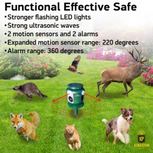 Newest Expanded Detection Range Solar Animal Repeller - Animal Repellent Outdoor Motion Activated by 2 Newest Sensors, Wider Range of 220 Degree, Stronger LED Lights and 2 Alarms, USB Cable