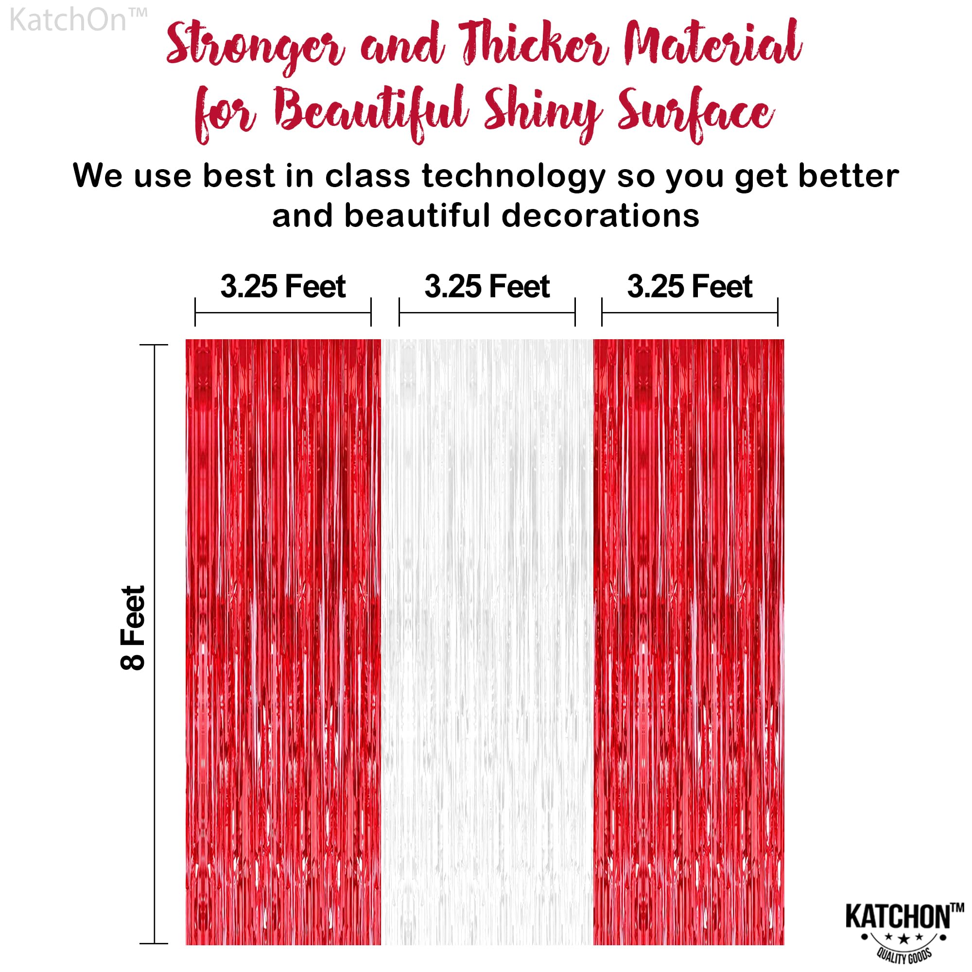 KatchOn, White and Red Streamers - 8x3.25 Feet, Pack of 3 | Red and White Fringe Curtain for Valentines Day Decorations | Red Fringe Backdrop for Valentines Party Decorations | Valentines Day Backdrop