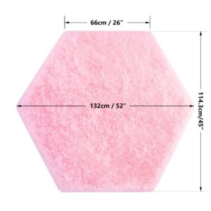 NKHOW Pink Hexagon Rug - Fluffy Rug for 55x53 Princess Castle Playhouse for Girls - Anti-Slip Coral Nap Mat for Girls Room Ultra Soft Play Tent Rug Baby Pink Carpet