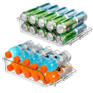 bingohive 2 packs clear width adjustable soda can organizer for refrigerator expandable soda can dispenser for beer soda seltzer pop can soda expand organizer for fridge kitchen pantry