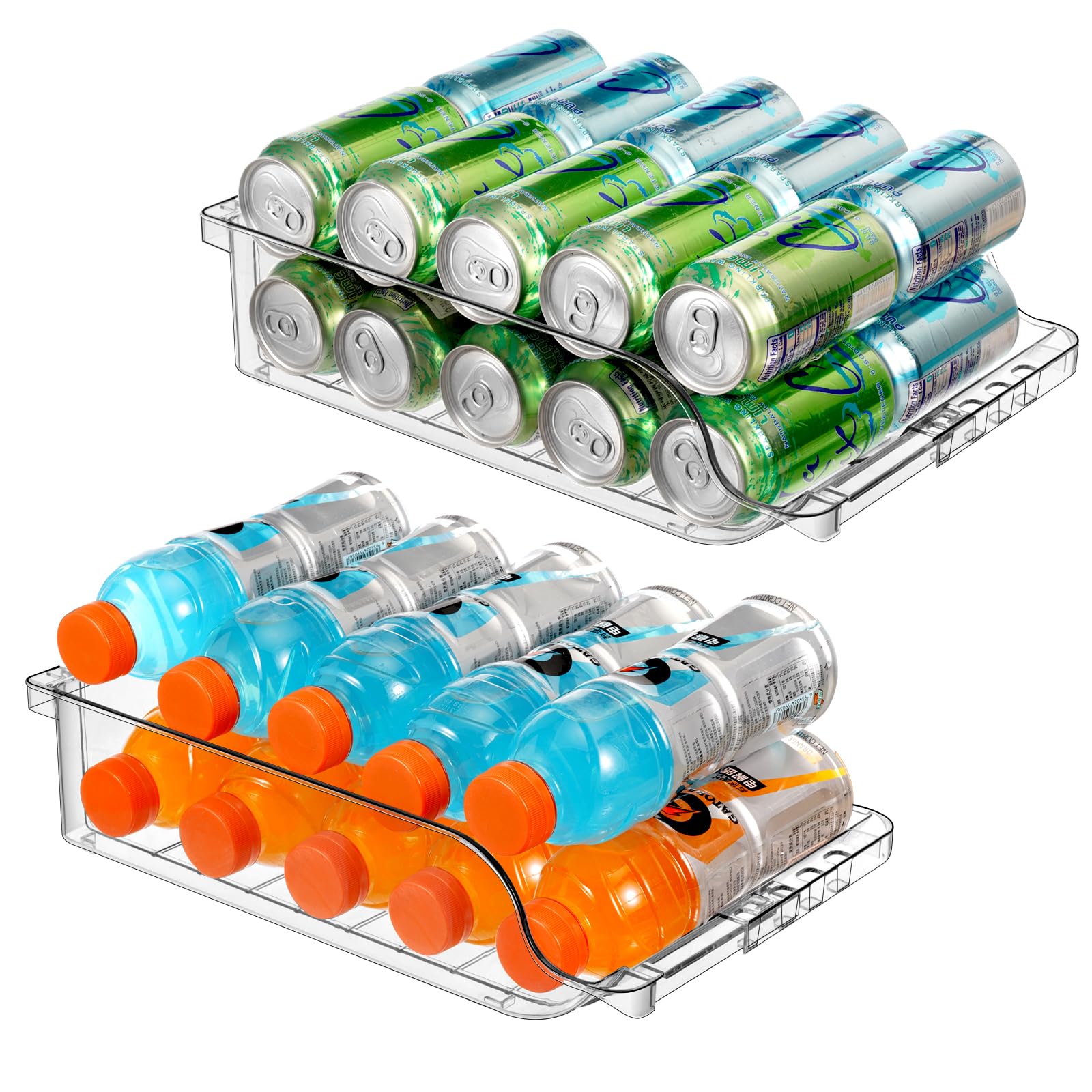 BingoHive 2 Packs Clear Width Adjustable Soda Can Organizer for Refrigerator Expandable Soda Can Dispenser for Beer Soda Seltzer Pop Can Soda Expand Organizer for Fridge Kitchen Pantry