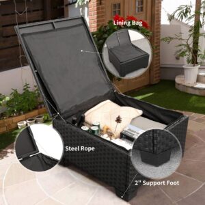 Rattaner 3 Pieces Patio Furniture Set Outdoor Sectional Wicker Patio Furniture Patio Couch with Ottoman and Outdoor Storage Table All-Weather Anti-Slip Cushions Waterproof Covers, Light Grey