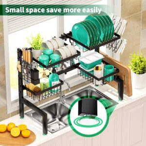 MOUKABAL Stainless Steel Over The Sink Dish Drying Rack -Adjustable Over Sink Dish Rack- Length(25.9"-33.4")-Space-Saving -Multifunctional Over The Sink Dish Drainer Drying Rack for Kitchen Counter