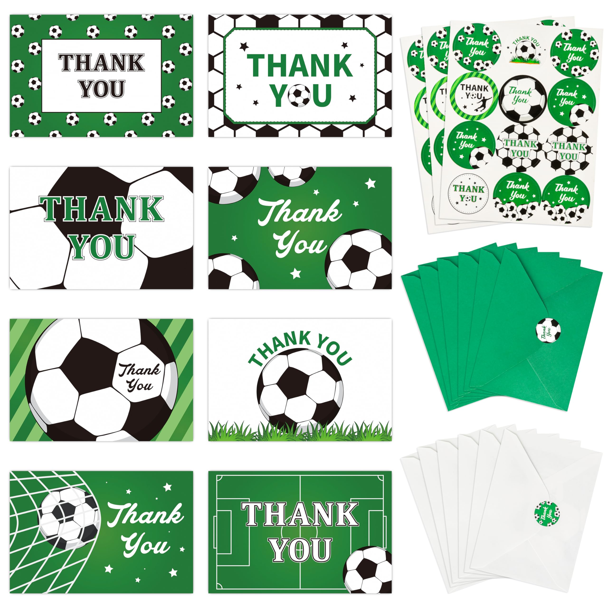 H1vojoxo 96PCS Soccer Thank You Cards with Envelopes and Stickers Thank You Notes Set Sports Ball Greeting Cards for Coach Football Players Blank Appreciation Cards for Baby Shower Birthday Party