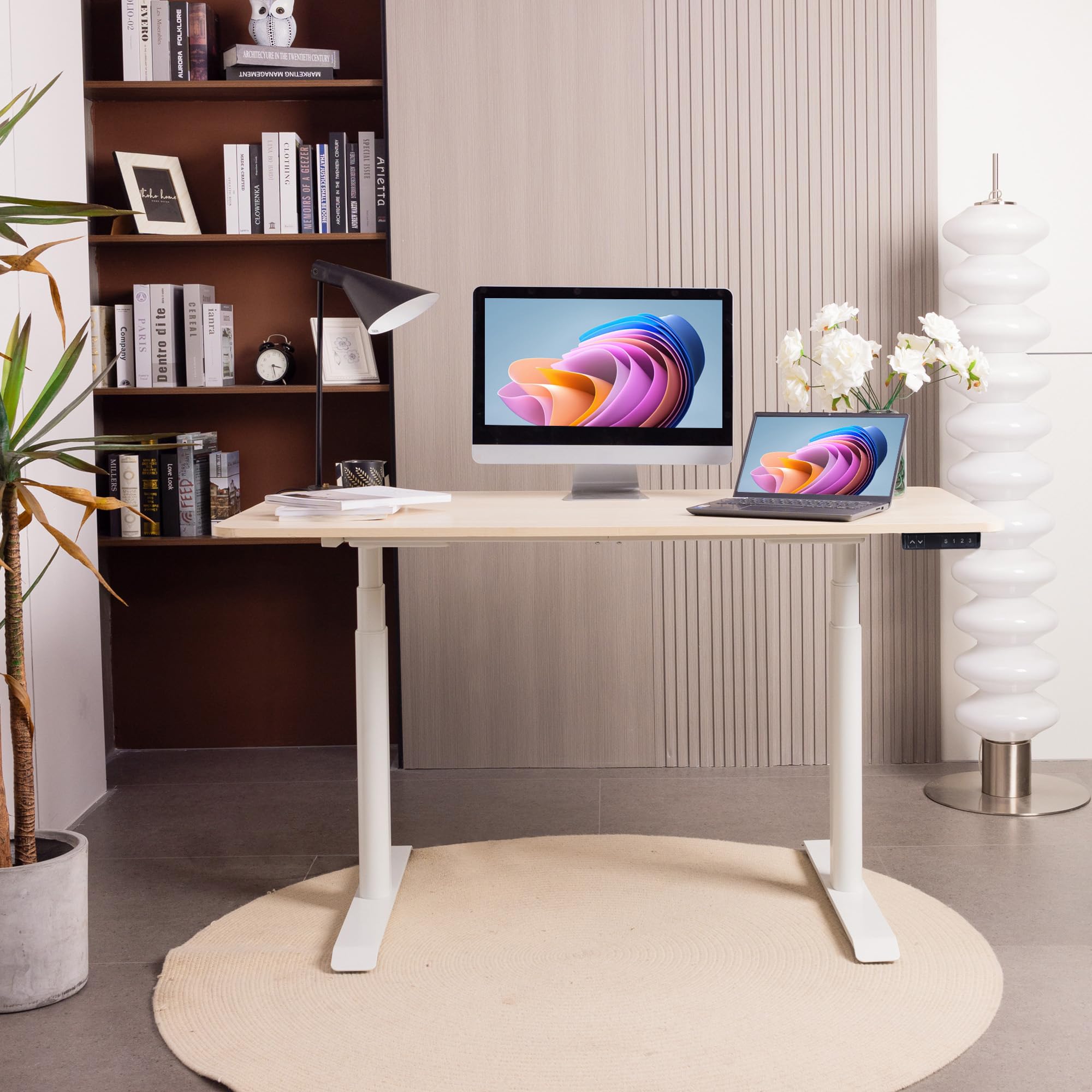 Fromann 3 Tier Oval Legs Dual Motor Electric Standing Desk Frame Height Adjustable Handset with USB A+ C Ports Sit Stand up Desk Base (White)