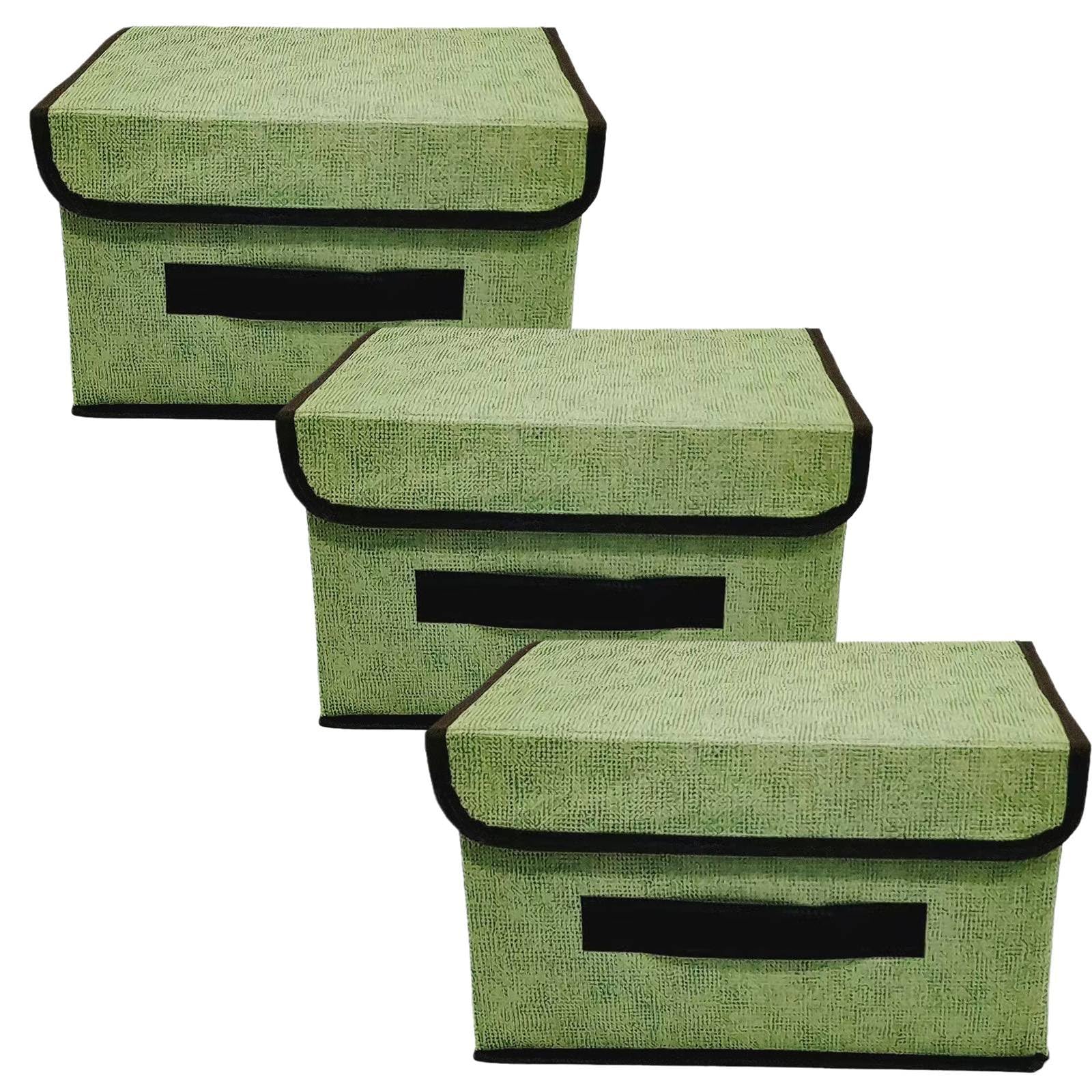 MDybfone 3-Pack Fabric Storage Bins with Lid,Small Storage Box with Lid for Home Organization, Perfect for Bedroom, Living Room, and Baby Room,Flip Top|Green