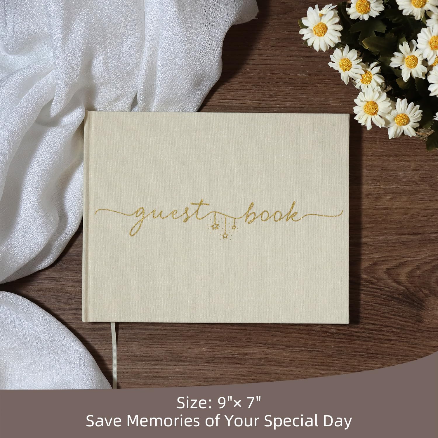 LONLAT Elegant Wedding Guest Book for Wedding Reception, Beautiful Guestbook for Baby Shower and Wedding Decor, 100 Blank Pages for Sign in, Polaroid Pictures and Photos, Linen Cover