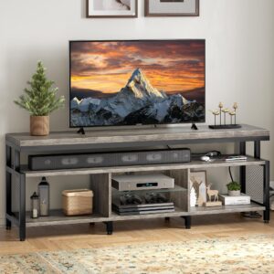 YITAHOME LED Television Stands w/Power Outlets for 70/65 inch, Modern Industrial TV Stand, Entertainment Center w/Open Storage TV Table, Entertainment Center for 360lbs for Living Room, Gray