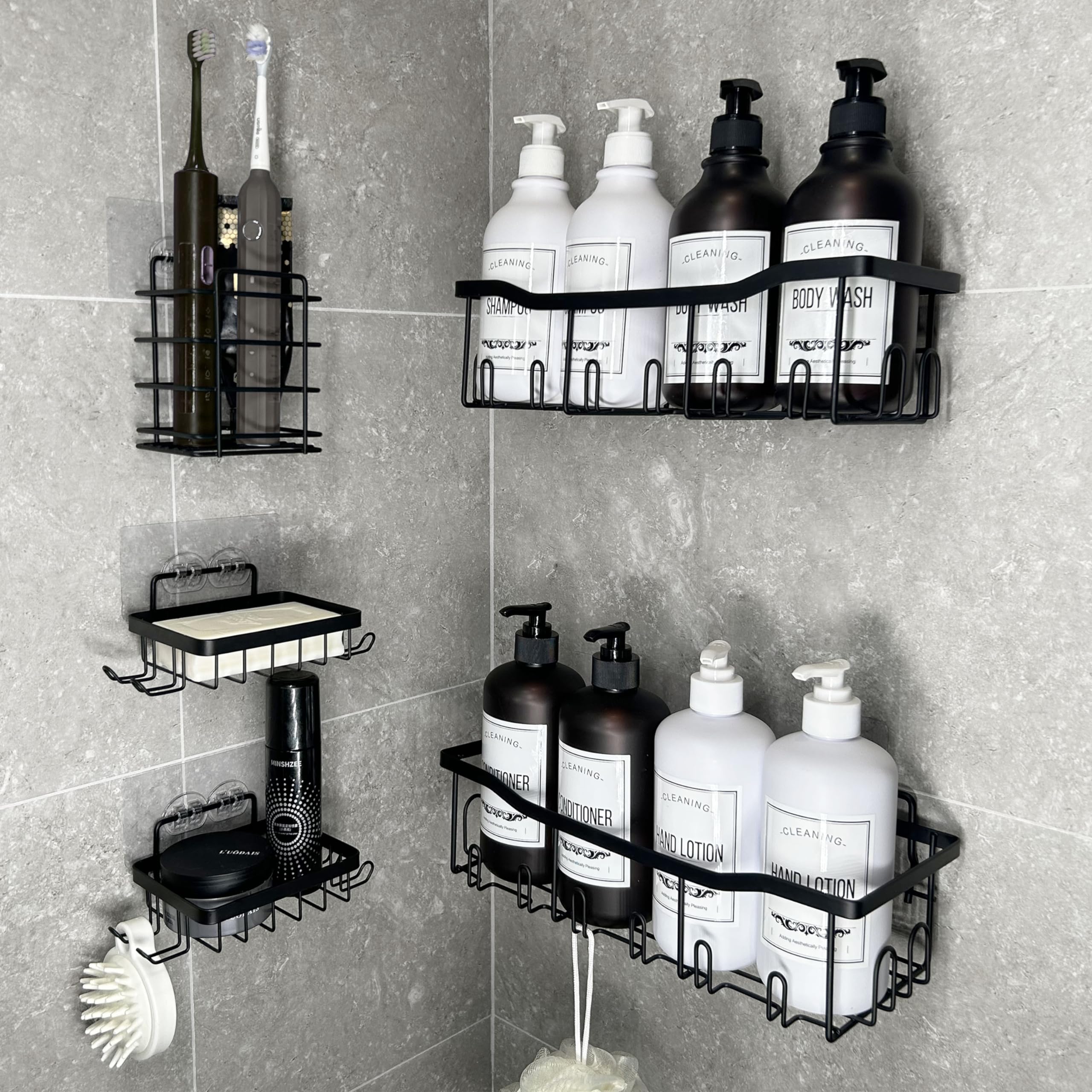 CAPPCHAO Shower Caddy Black Shower Organizer Shower Caddy Adhesive 5 Pack Bathroom Set Shower Shelves for Inside Shower Rustproof Carbon Steel Bathroom Organizer,Shower Shelves Matt Black