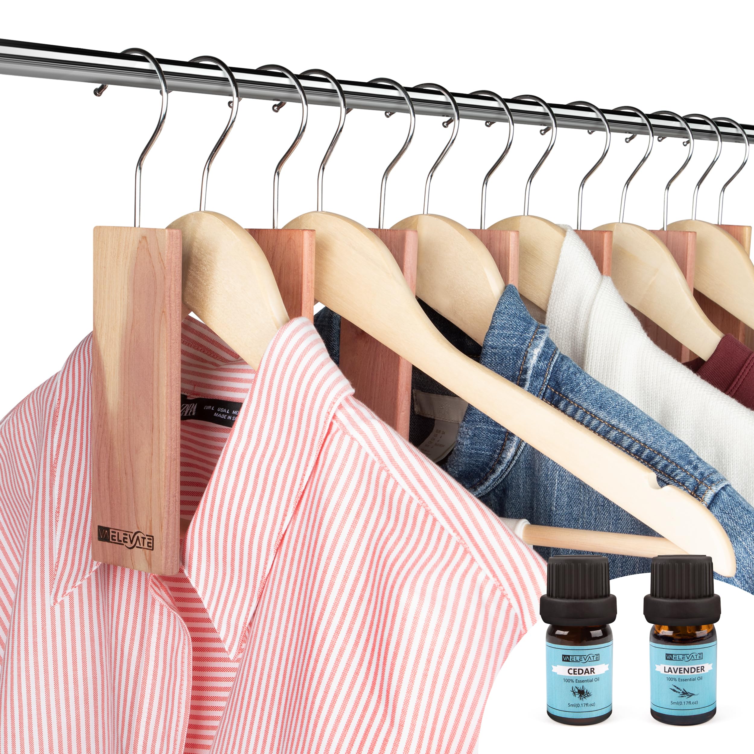 Va Elevate Cedar Blocks Clothes Storage Set - 12 Hangers for Closet Protection | Natural, Long-Lasting Cedar Planks with Essential Oils