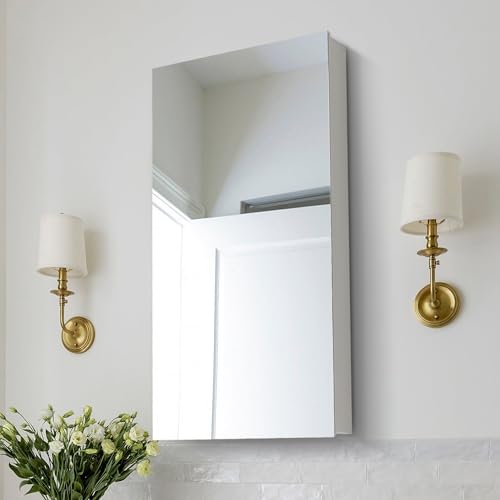 Vacolitel Single-Door Bathroom Medicine Cabinet with Mirror, Recessed or Surface Mount Bathroom Wall Cabinet,Left-Opening (15"X36")