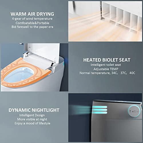 Smart Toilet with Bidet Built in, Foot Sensing Toilet Bidet Combo with Auto Flush, Warm Water, Heated Bidet Seat, Dynamic Night Light, LCD Display, Modern Design Electric Tankless Toilets in 1.28GPF