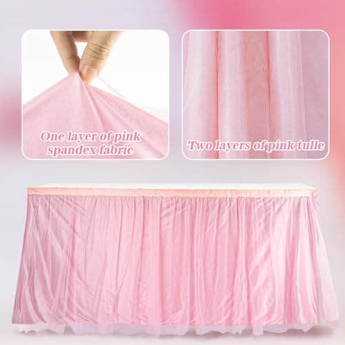 Pink Tulle Table Skirt - MAQIHAN 6ft Tulle Dining Table Skirt Buffet Tutu Table Cloth Princess Tablecloth Dessert Table Cover Wedding Tablecloth Party Decorations for Birthday Party Teacher Desk Skirt