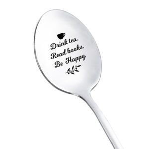 christmas birthday gifts for book tea lovers women men drink tea read books be happy spoon for readers reading lovers gifts for teen adult tea drinkers lover gift teaspoon