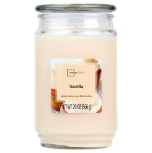 mainstays vanilla scented single-wick large glass jar candle, 20 oz, over 100-120 hours of burn time