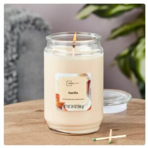 Mainstays Vanilla Scented Single-Wick Large Glass Jar Candle, 20 oz, Over 100-120 Hours of Burn Time