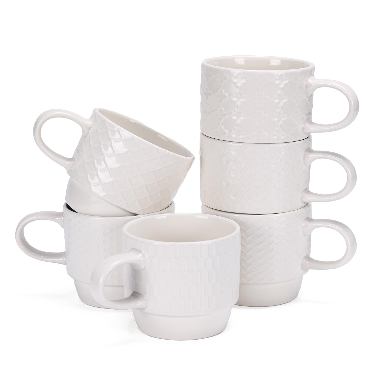 HORLIMER 10 oz Ceramic Coffee Mug Set of 6, White Coffee Cups with Handle for Tea, Latte, Cocoa, Milk, Cappuccino