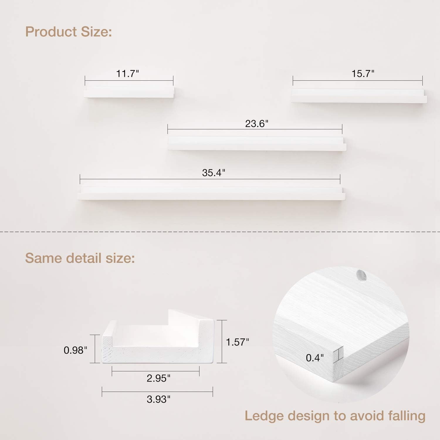 Oak Floating Shelves White, 24 Inch Wall Shelves for Decor and Storage, Natural Solid Wood Shelf, Picture Ledge Shelf for Bedroom Bathroom Living Room KitchenLaundry Room