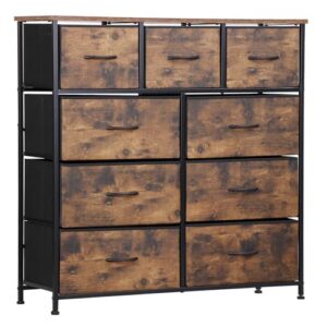 super deal dresser for bedroom fabric dresser storage tower tall chest organizer unit with 9 drawers for living room nursery entryway closets, steel frame, wood top rustic brown